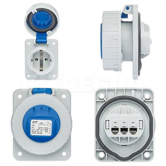 Розетка силовая SCHUKO 16A 250В 2P+E синяя IDE (105) фото 2