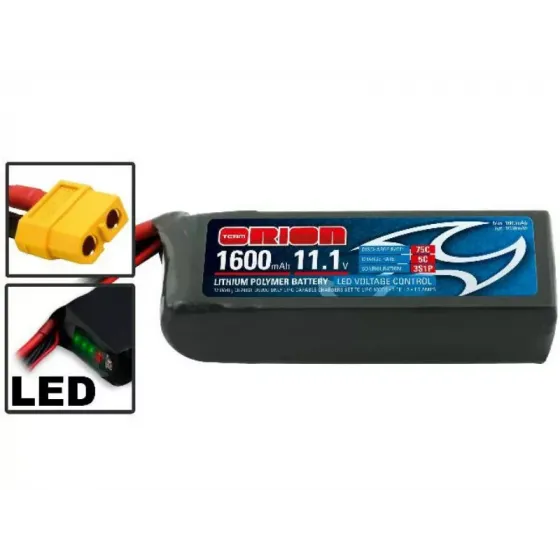Аккумулятор Team Orion 11,1В(3S) 1600mah XT60 plug Li-Po 75C SoftCase Racing Drone Battery фото 1