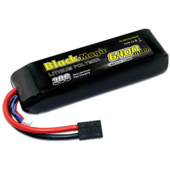 Аккумулятор Black Magic 11,1В(3S) 6400mAh Traxxas plug LiPo 30C Soft Case for TRAXXAS фото 1
