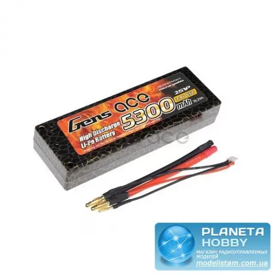 Аккумулятор Gens Ace Li-Po 7.4V 5300 mAh 2S1P 65C T-Plug Hard Case фото 1