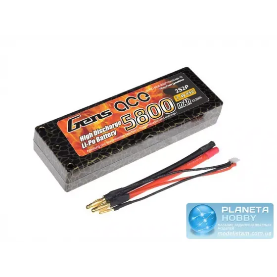 Аккумулятор Gens Ace Li-Po 7.4V 5800 mAh 2S1P 45C T-Plug Hard Case фото 1