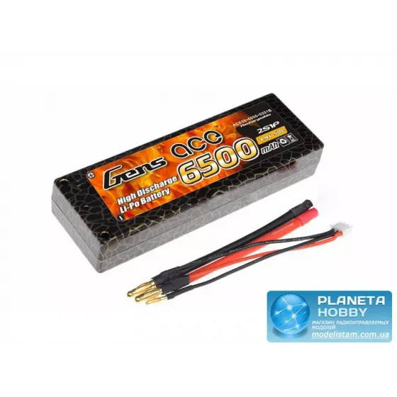 Аккумулятор Gens Ace Li-Po 7.4V 6500 mAh 2S1P 50C T-Plug Hard Case фото 1