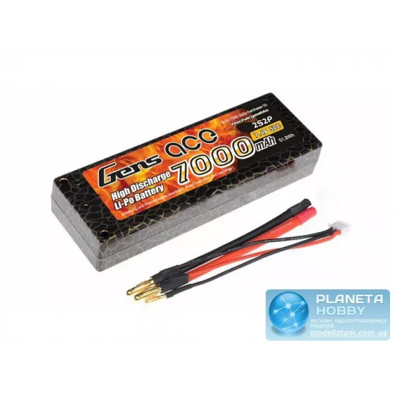 Аккумулятор Gens Ace Li-Po 7.4V 7000 mAh 2S2P 50C T-Plug Hard Case фото 1