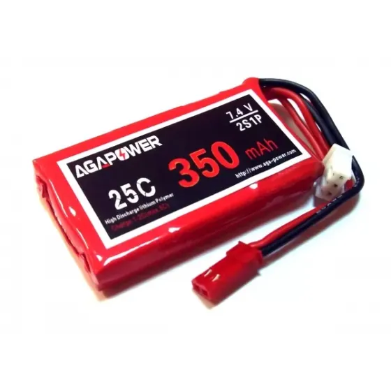 Аккумулятор AGA POWER Li-Po 350mAh 7.4V 2S 25C Softcase 10x25x40мм JST фото 1