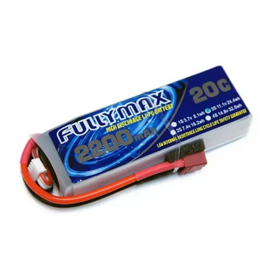 Аккумулятор Fullymax 11.1V 2200mAh Li-Po 3S 20C T-plug фото 1