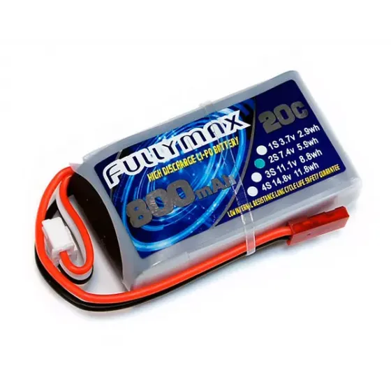 Аккумулятор Fullymax 7.4V 800mAh Li-Po 2S 20C JST фото 1