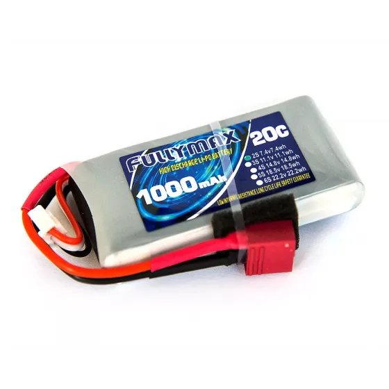Аккумулятор Fullymax 7.4V 1000mAh Li-Po 2S 20C T-plug фото 1