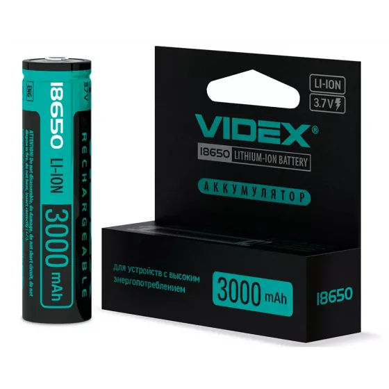 Аккумулятор 3,7V Li-Ion Videx 18650 3000mAh с защитой (1 шт) фото 2