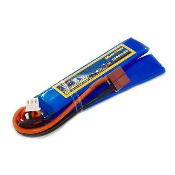 Аккумулятор для страйкбола Dinogy Li-Pol 7.4V 2S 1000mAh 25C 2 лепестка 5.5х20х103мм T-Plug фото 1