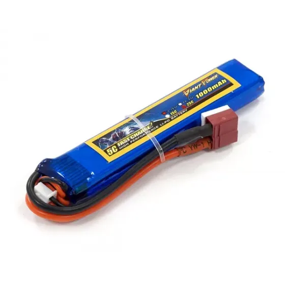 Аккумулятор для страйкбола Dinogy Li-Pol 7.4V 2S 1000mAh 25C 11.5х20х103мм T-Plug фото 1