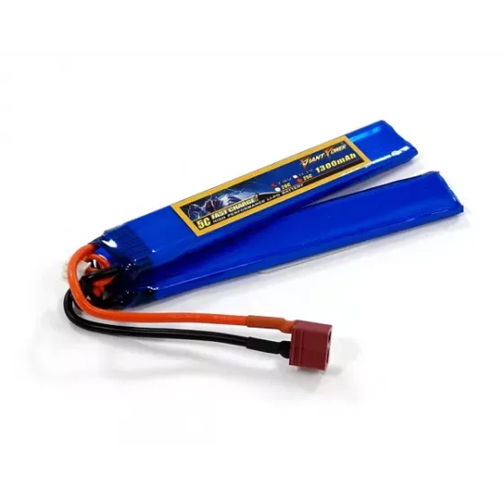 Аккумулятор для страйкбола Dinogy Li-Pol 7.4V 2S 1300mAh 25C 2 лепестка 6.5х21х130мм T-Plug фото 1