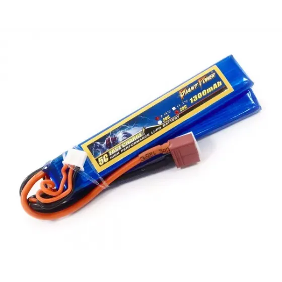 Аккумулятор для страйкбола Dinogy Li-Pol 7.4V 2S 1300mAh 25C 2 лепестка 7.5х20х103мм T-Plug фото 1