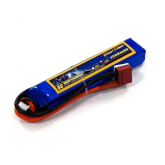 Аккумулятор для страйкбола Dinogy Li-Pol 7.4V 2S 1300mAh 25C 16х20х103мм T-Plug фото 1