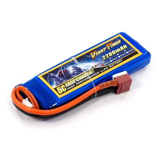 Аккумулятор для страйкбола Dinogy Li-Pol 7.4V 2S 2200mAh 25C 16х33х102мм T-Plug фото 1