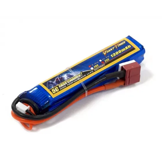 Аккумулятор для страйкбола Dinogy Li-Pol 7.4V 2S 1300mAh 25C 17х18.5х95мм T-Plug фото 1