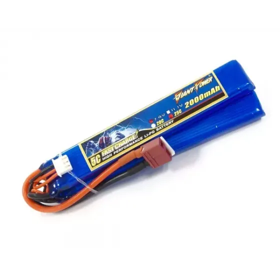 Аккумулятор для страйкбола Dinogy Li-Pol 7.4V 2S 2000mAh 25C 2 лепестка 10.5х21х126мм T-Plug фото 1