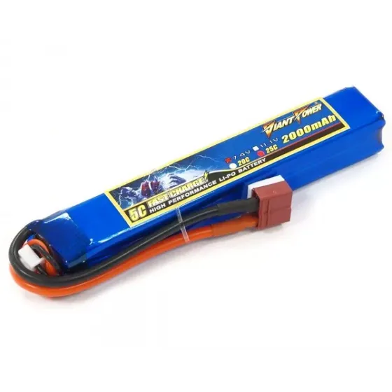 Аккумулятор для страйкбола Dinogy Li-Pol 7.4V 2S 2000mAh 25C 20х21х126мм T-Plug фото 1