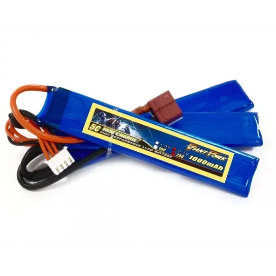 Аккумулятор для страйкбола Dinogy Li-Pol 11.1V 3S 1000mAh 25C 3 лепестка 5.5х20х103мм T-Plug фото 1