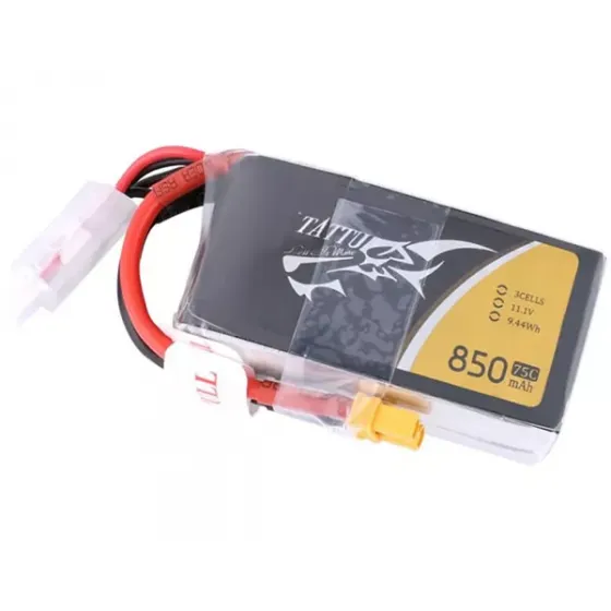 Аккумулятор Tattu LiPO 11,1 B 850 мАч 3S 75C (TA-75C-850-3S1P-XT30) фото 1