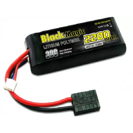 Аккумулятор Black Magic 7,4В(2S) 2200mAh Traxxas plug LiPo 30C Soft Case фото 1