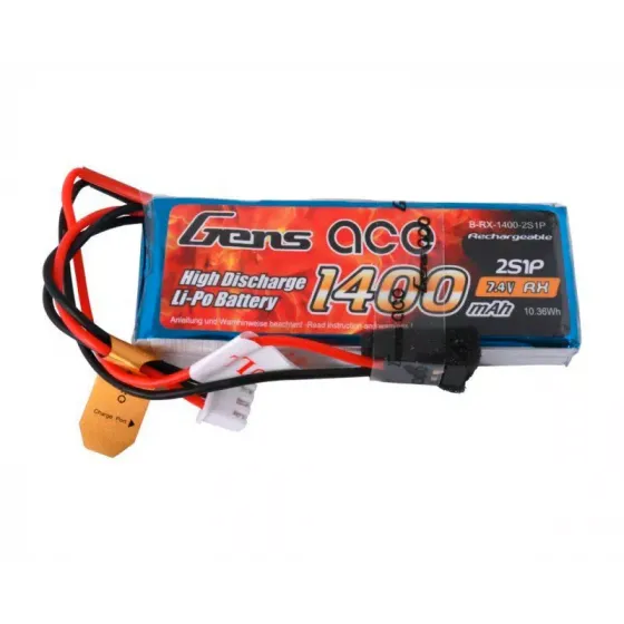 Аккумулятор Gens Ace LiPO 7,4В 1400мАг 2S 1С 76х30х13мм 57г JR (B-RX-1400-2S1P) фото 2
