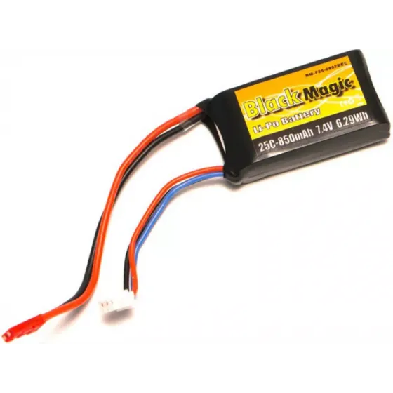 Аккумулятор Black Magic 7,4В(2S) 850mAh JST-BEC plug LiPo 25C Soft Case (for WLToys V262, V333, V333C, Syma X6) фото 1