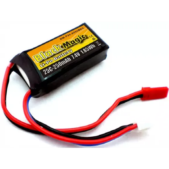 Аккумулятор Black Magic 7.4 В (2S) 250mAh JST-BEC plug LiPo 25C Soft Case фото 1