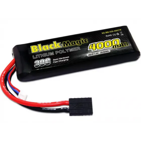 Аккумулятор Black Magic 7,4В(2S) 4000mAh Traxxas plug LiPo 30C Soft Case for TRAXXAS фото 1