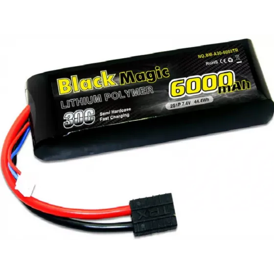 Аккумулятор Black Magic 7,4В(2S) 6000mAh Traxxas plug LiPo 30C Soft Case for TRAXXAS фото 1