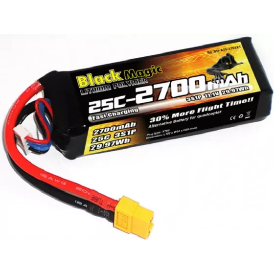 Аккумулятор Black Magic 11,1В(3S) 2700mAh XT-60 plug LiPo 25C Soft Case for DJI Phantom фото 1