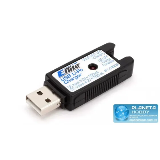 Зарядное устройство E-flite 1S USB Li-Po Charger, 300mA для Nano QX фото 1