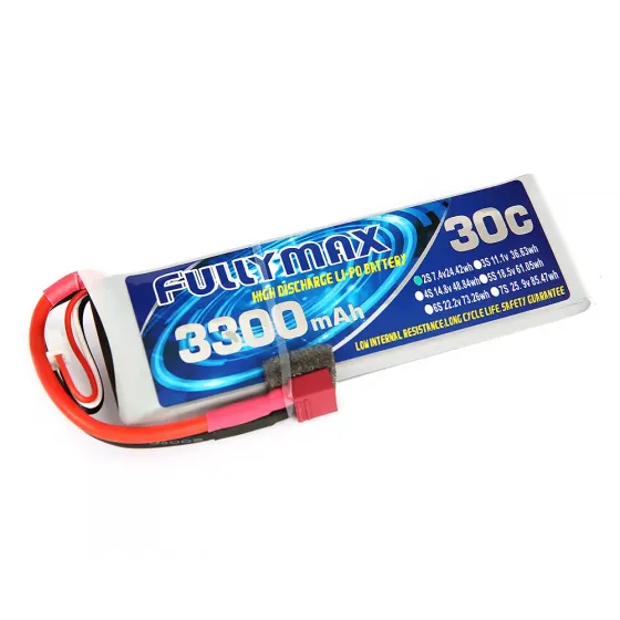 Аккумулятор Fullymax 7.4V 3300mAh Li-Po 2S 30C T-plug фото 1
