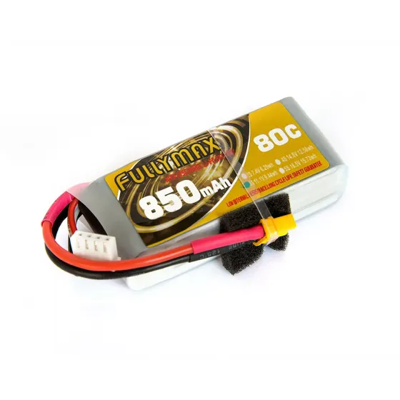 Аккумулятор Fullymax 11.1V 850mAh Li-Po 3S 80C XT30 (130-160mm FPV Drone) фото 1