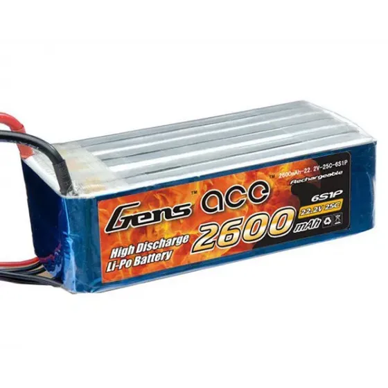 Аккумулятор Gens Ace LiPO 22,2В 2600мАч 6S 45C 117х33х45мм 384г EC5 (B-45C-2600-6S1P) фото 1