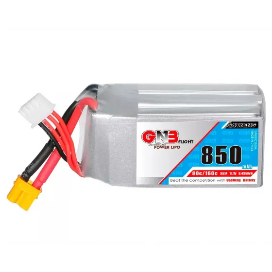 Аккумулятор GNB 11.1V 850mah 80C Li-Po 3S1P SQUARE TYPE XT30 фото 1