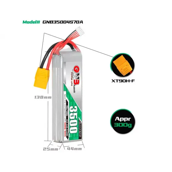 Аккумулятор GNB 14.8V 3500mah 70C Li-Po 4S1P XT90 фото 2