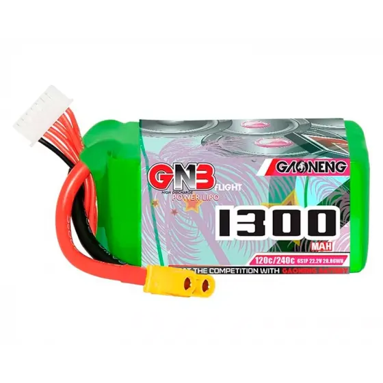 Аккумулятор GNB 22.2V 1300mah 120C Li-Po 6S1P XT60 фото 1