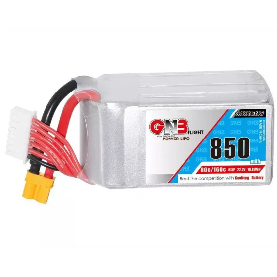 Аккумулятор GNB 22.2V 850mah 80C Li-Po 6S1P SQUARE TYPE XT30 фото 1