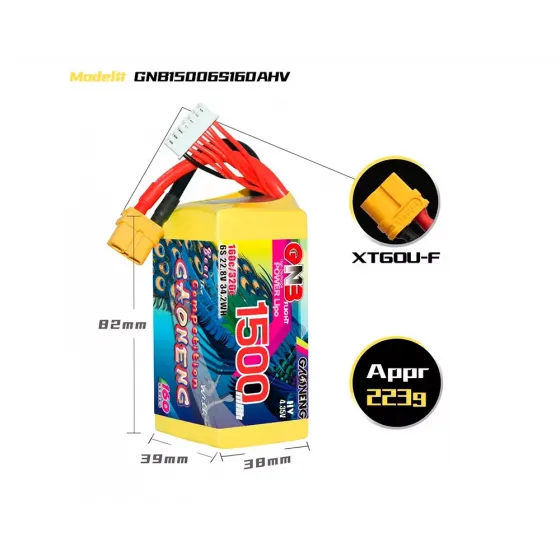 Аккумулятор GNB 22.8V 1500mah 160C Li-Po 6S1P HV XT60 фото 3