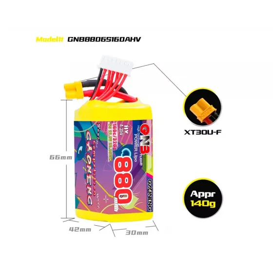 Аккумулятор GNB 22.8V 880mah 160C Li-Po 6S1P HV XT30 фото 3