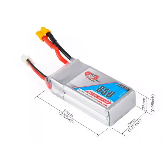 Аккумулятор GNB 7.4V 850mah 80C Li-Po 2S1P SQUARE TYPE XT30 фото 4