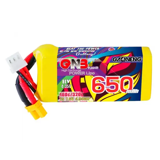 Аккумулятор GNB 7.6V 650mah 160C Li-Po 2S1P HV XT30 фото 1