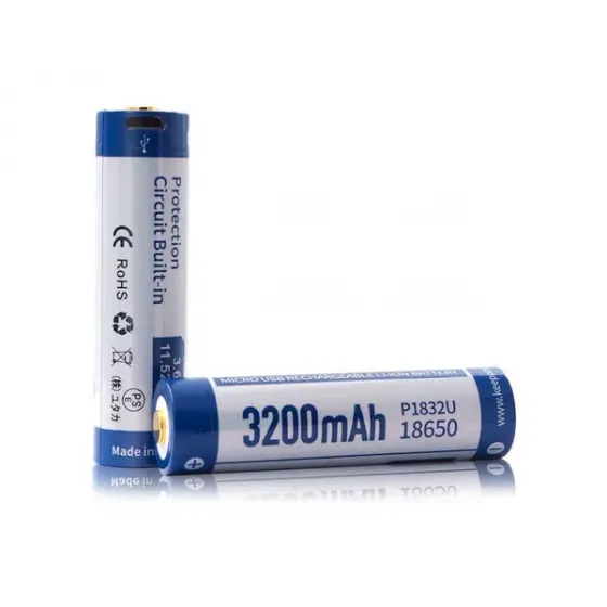Аккумулятор Li-Ion 18650 Keeppower 3200мАч 8А MicroUSB (с защитой) 2 шт фото 1