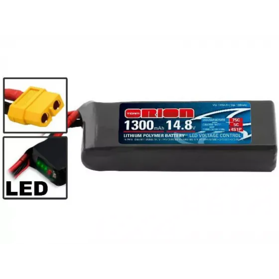 Аккумулятор Team Orion 14,8В(4S) 1300mah XT60 plug Li-Po 75C SoftCase Racing Drone Battery фото 1