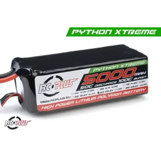Аккумулятор RC Plus PYTHON Li-Po 22.2V 5000 mAh 6S1P 55C T-plug  Soft Case фото 1