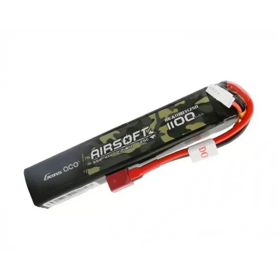 Аккумулятор для страйкбола Gens Ace LiPO 11,1В 1100мАг 3S 25C 103х21х19мм 77г T-Plug Airsoft (GEA11003S25D) фото 1